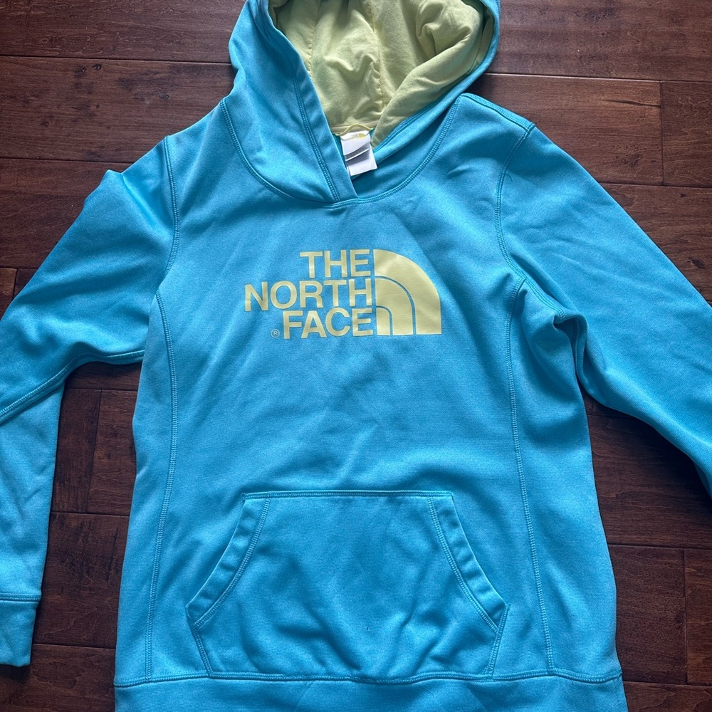 The North Face Aqua Hoodie with Yellow Logo